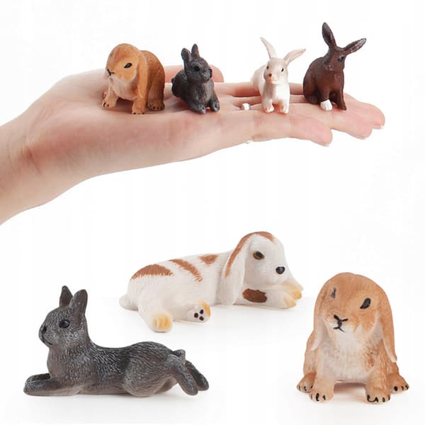 Set of 6 Mini Animal Figures, Rabbit Toy, Easter Bunny Figures, Animals