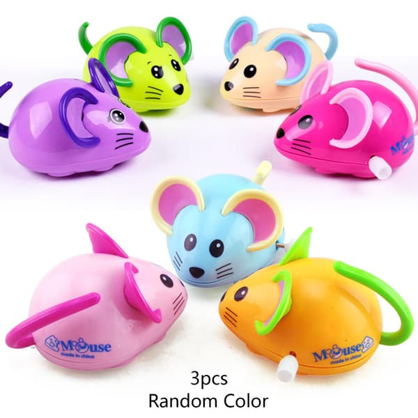 3x Clockwork Mouse Toy – Walking and Jumping Rat Toy for Easter Goody Bag Fillers