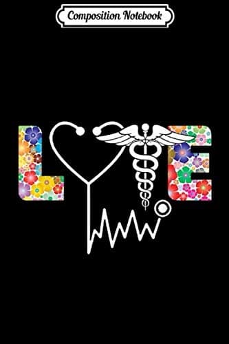 Composition Notebook: Heartbeat – Colourful Nurse Logo Version – Flower Nurse