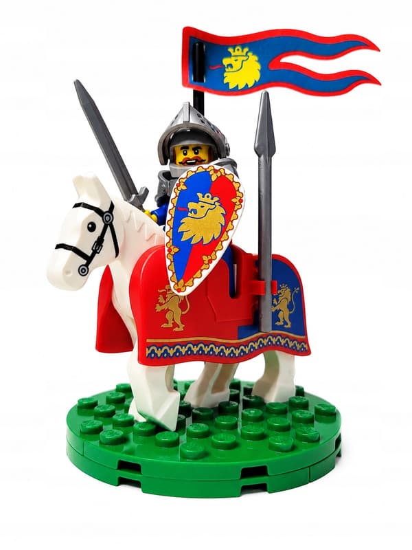 A knight on a white horse – horse, saddle, armour, shield