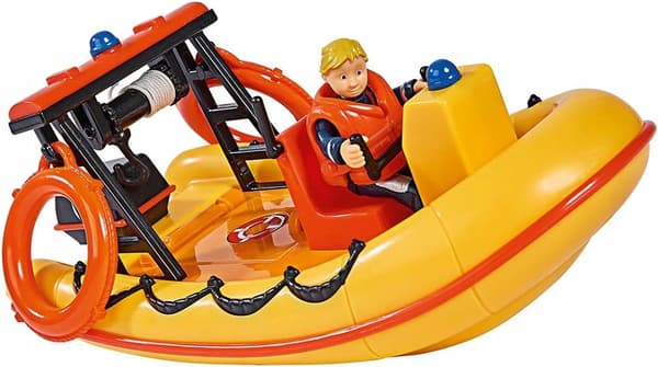 Fireman Sam Neptune boat – mechanical figurine with winch, floats, yellow – SIMBA
