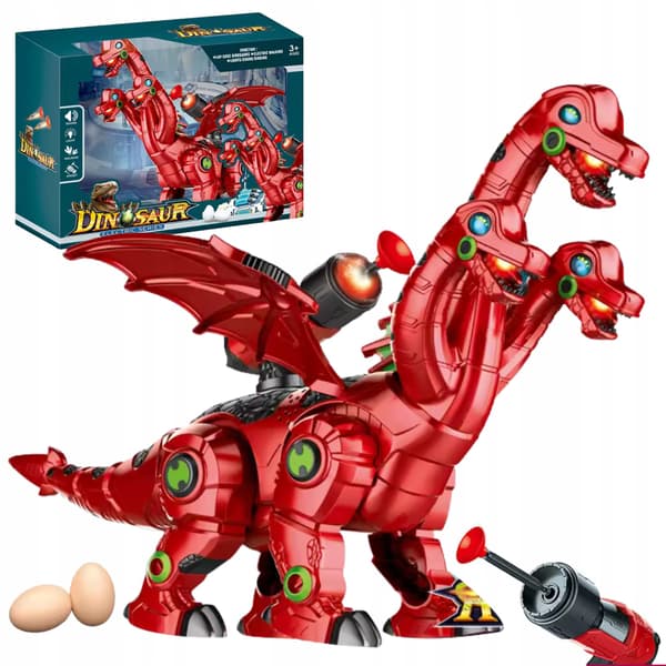 Three-Headed Dinosaur Laying Eggs, Rocket Launch, Light and Sound Effects