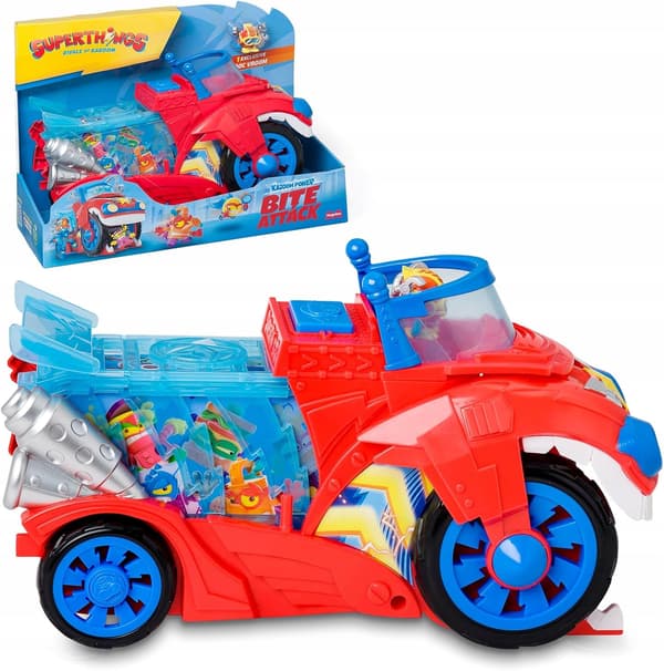 SUPERTHINGS BITE ATTACK VEHICLE WITH REMOVABLE CAGE AND DOC VROOM FIGURINE!