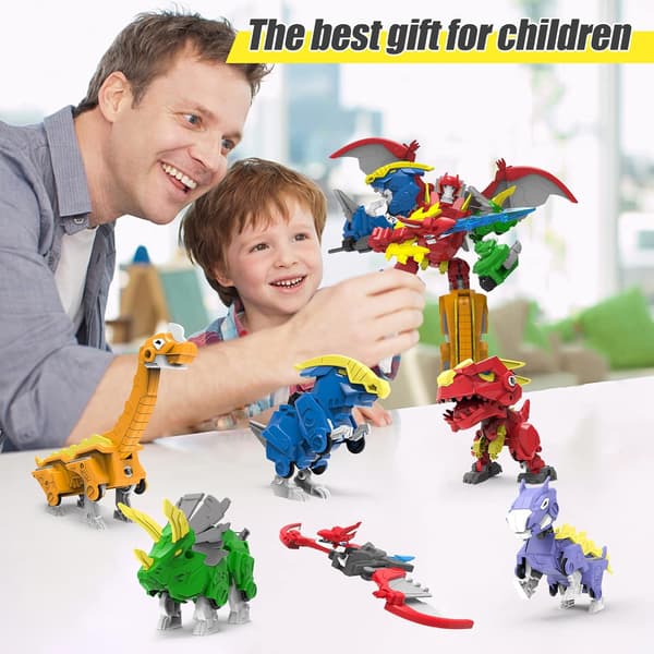 6-IN-1 TRANSFORMING DINOSAUR ROBOT SET WITH 6 DINOSAUR FIGURES
