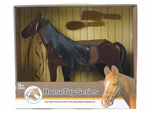 Dark brown flocked horse with a 40 cm combable mane