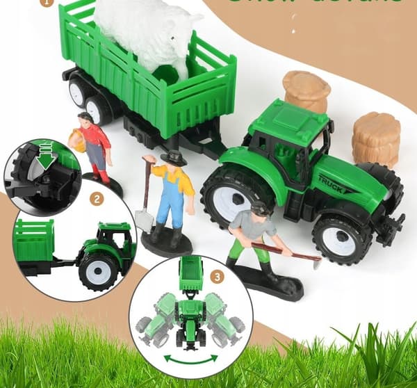 ANIMAL FIGURES SET 11-PIECE: COWS, PIGS, GOAT, TRACTOR – GIFT SET