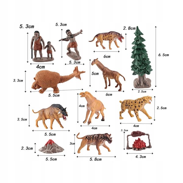 12x Prehistoric Topper Cake Decorations – Ancient Animal Figurines, Style A