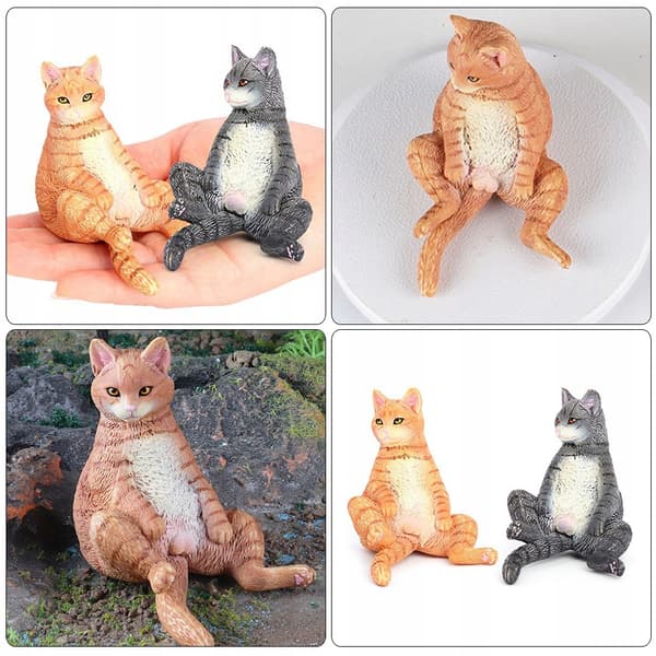 2 COLOURFUL CAT FIGURINES FOR INTERIOR DECORATION