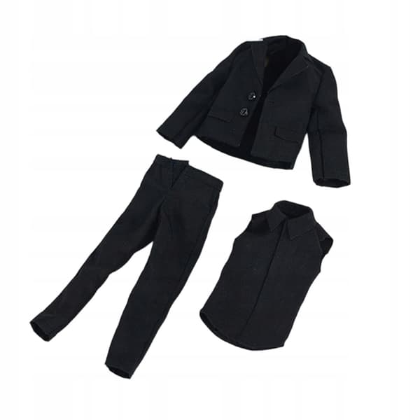 A set of suits with action figures for 1/12-scale miniature figures includes a black
