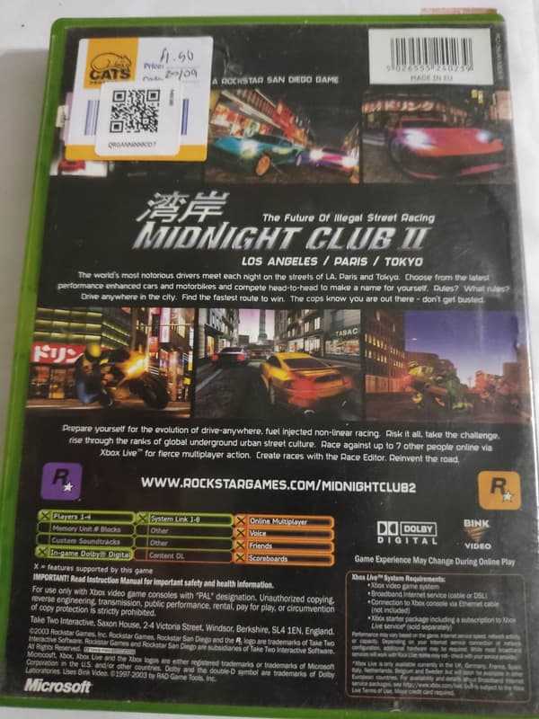 XBOX MIDNIGHT CLUB II 2 XBOX GAME