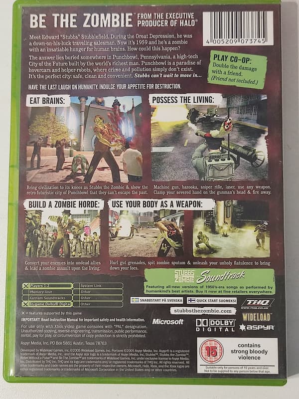 XBOX STUBBS THE ZOMBIE REBEL WITHOUT A PULSE X BOX CLASSIC
