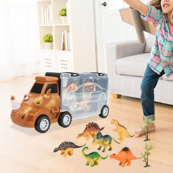 Transport lorry with 4 mini plastic animals – Pull-Back toy set: long-nosed rhino