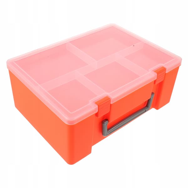STORAGE BOX FOR BUILDING BLOCKS WITH A TRAY AND A SECURE LID THAT CLOSES WITH