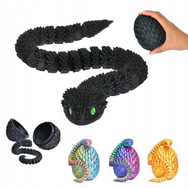 3D ‘Snake in an Egg’ figurine, 27 cm – Black snake in a 10 cm egg