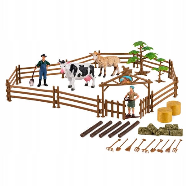 45-piece farming set: tractor, trailer, animals, farmers, plastic