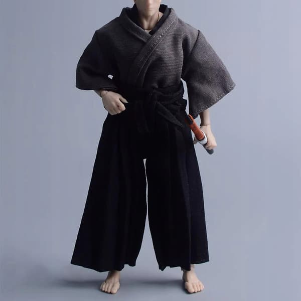 1:12 Action figure Doll’s clothes Samurai uniform, fabric, grey and black