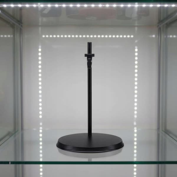 Action figure display stand with a stable base – adjustable, transparent, hexagonal