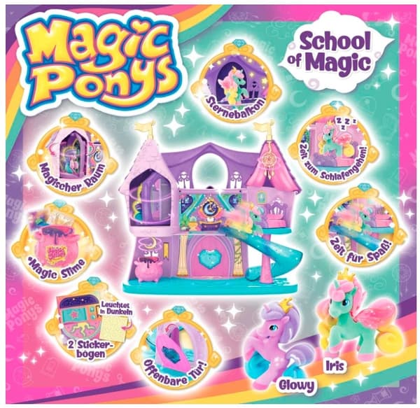 MAGIC PONYS MAGIC SCHOOL THREE-STOREY CASTLE WITH 2 PONIES SECRET MIRROR