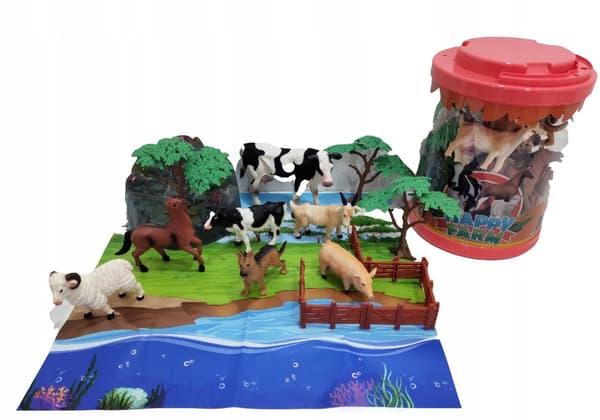 Farm animal figurines, 7-piece set – LARGE + MAT