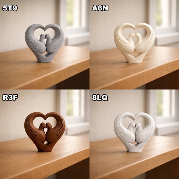 DECORATIVE FIGURINE: DOVES IN A HEART ON A BASE – MANY COLOURS