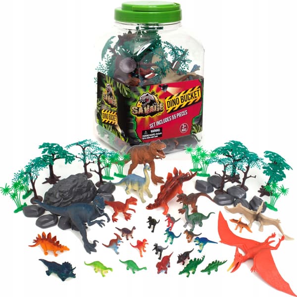 LARGE SET OF DINOSAUR FIGURINES IN A CONTAINER, 55 PIECES