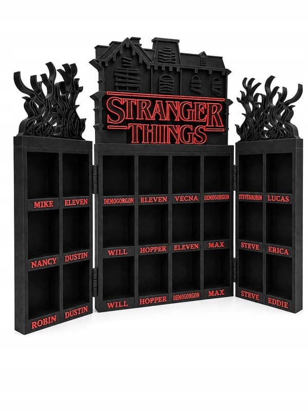 Foldable Chest-Style Shelf for STRANGER THINGS FIGURINES with illuminated letters
