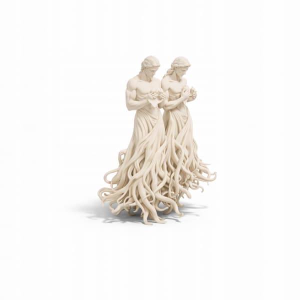 DECORATIVE SCULPTURE: TWO FIGURES WITH A HEART ON A BASE – MANY COLOURS