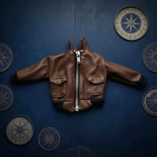 1/6 scale flight jacket. Ribbed sleeve cuffs. 12-inch fitted coat that covers