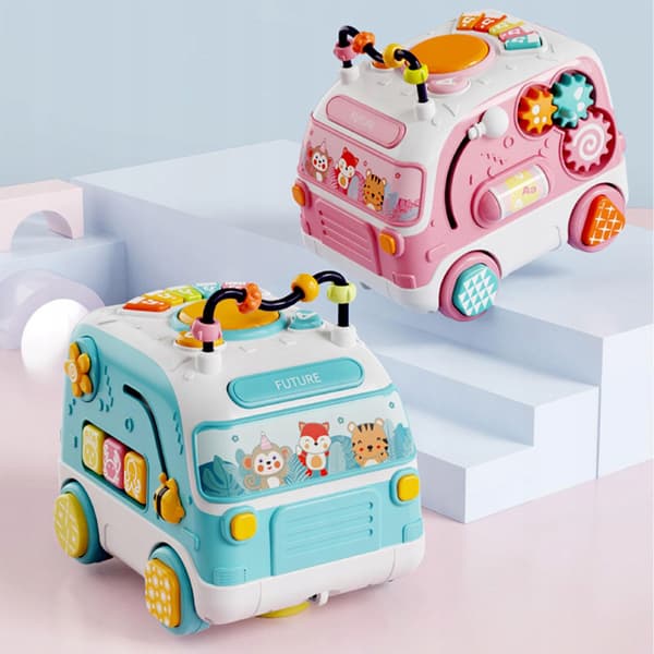 Electronic Musical Bus W/ Light Interactive Toys 2 Modes Musical Blue