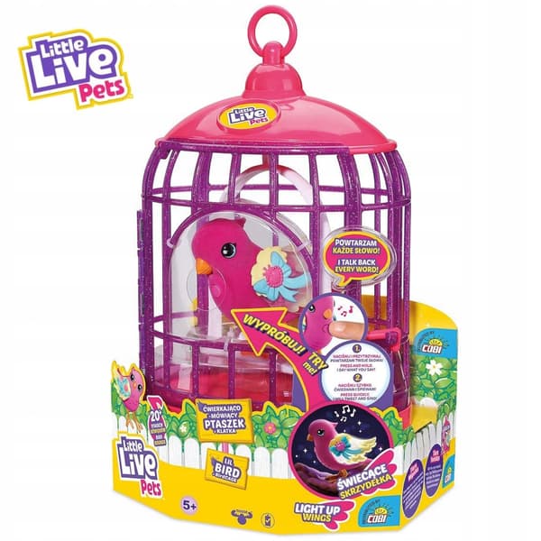 LITTLE LIVE PETS PINK BIRD IN A CAGE – INTERACTIVE, LIGHT-UP, CHIRPING