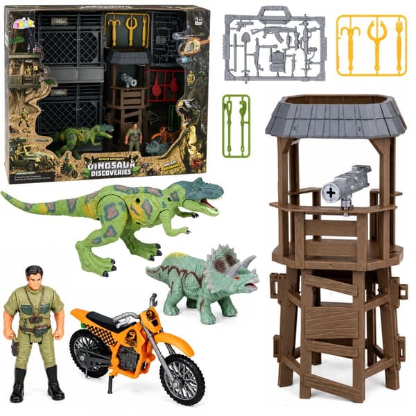Dinosaur Research Centre Set: Dinosaur Figures, Tower, Cage and Accessories
