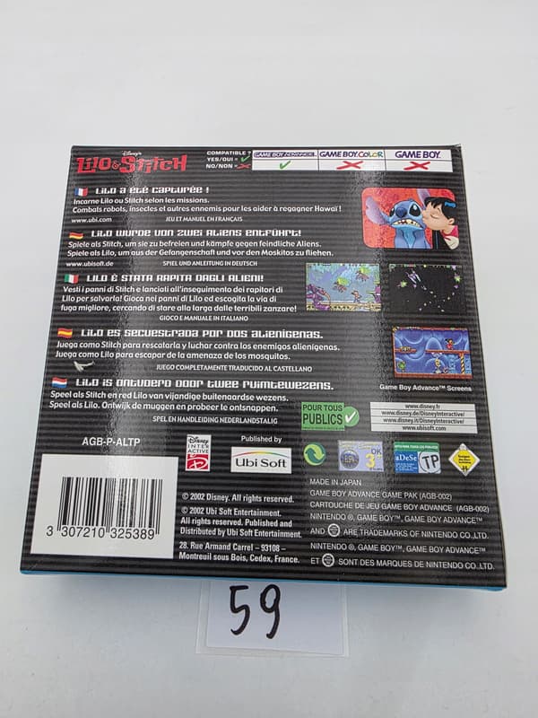 GAME BOY ADVANCE LILO & STITCH ORIGINAL CARDBOARD BOX