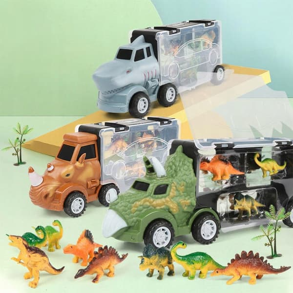 Transport lorry with 4 mini plastic animals – Pull-Back toy set: long-nosed rhino