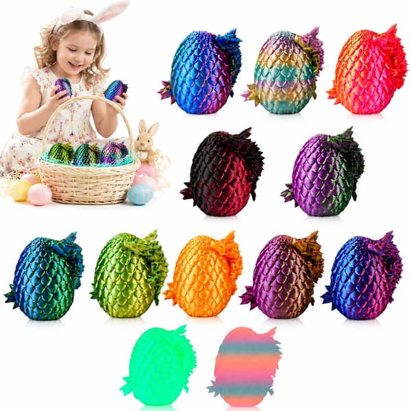 12-Piece Moving Dragon, Dragon Egg, 3D Figure with Crystal Light
