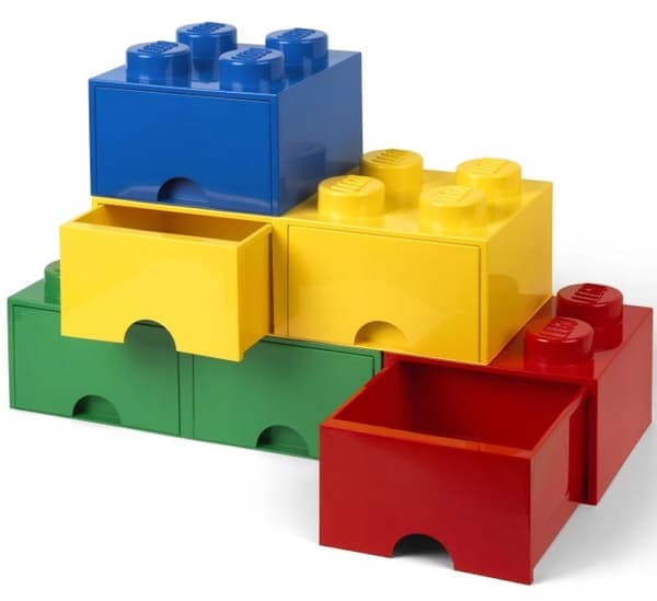 LEGO 4-Compartment Brick Storage Box with Drawer, 2x2 Container, Large Yellow Box