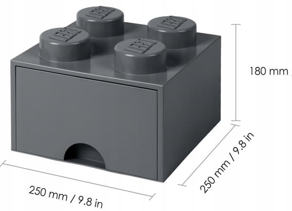 LEGO BRICK STORAGE DRAWER, 4-COMPARTMENT 2x2 BRICK, GRAPHITE, LARGE, DARK GREY