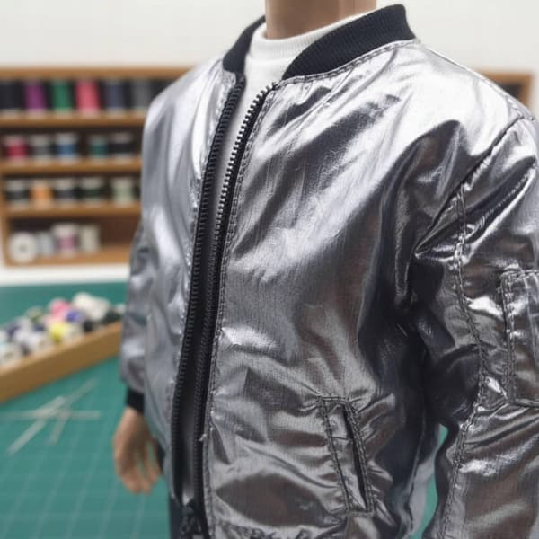 Cropped jacket in 1/6 scale. Zip fastening. 12-inch silver figure jacket