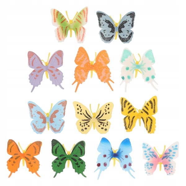12 COLOURFUL, REALISTIC PLASTIC BUTTERFLY FIGURINES FOR CHILDREN – DECORATIVE
