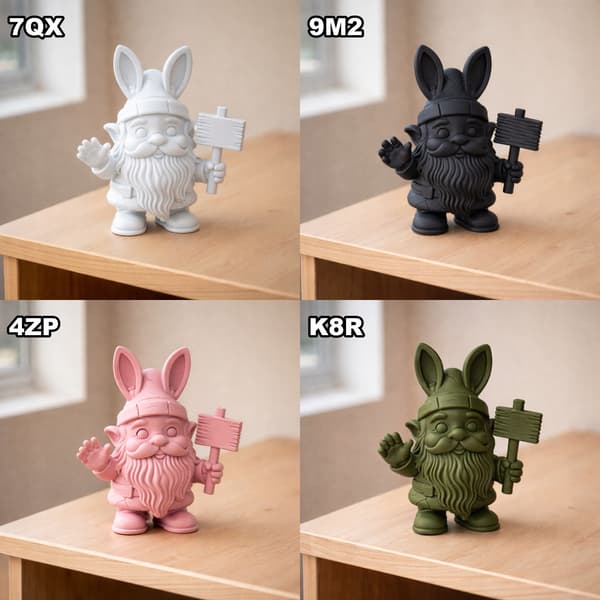 GNOME FIGURINE WITH RABBIT EARS AND A SIGN – STANDING, VARIOUS COLOURS