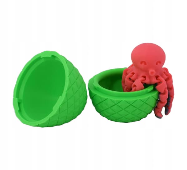 Sani figurine, Medium Egg with Miniature Octopus, 67 x 85 mm, Green