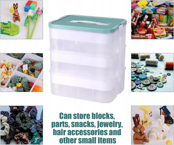 3-LAYER BLOCK ORGANISER, TOY STORAGE CONTAINER, OLIVE-COLOURED SORTING TRAY
