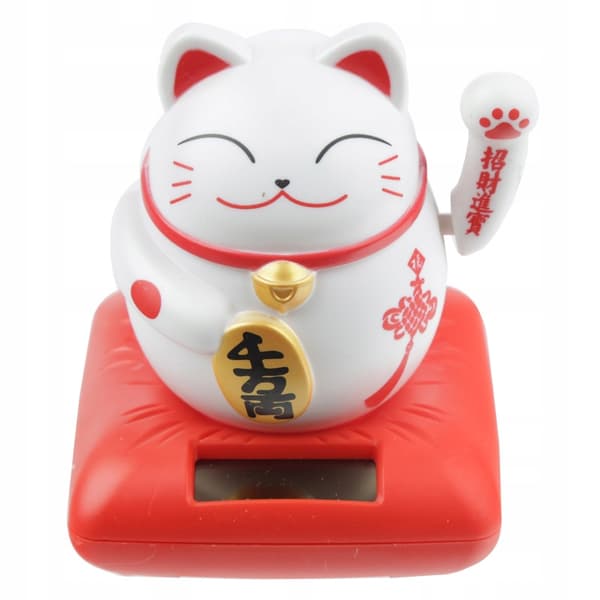 Solar-powered lucky cat figurine waving its paw
