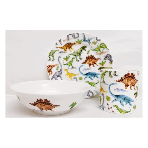 3-piece children’s set – with a dinosaur theme – for everyday use
