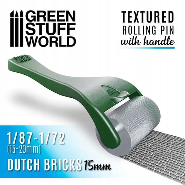 GSW 10488 Rolling pin with handle – Dutch Bricks 15mm (rolling pin for imprinting dough)