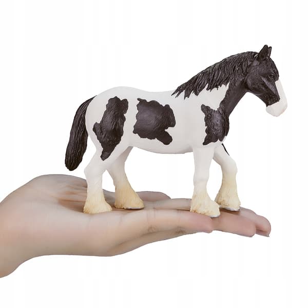 Mojo, a black-and-white Clydesdale horse