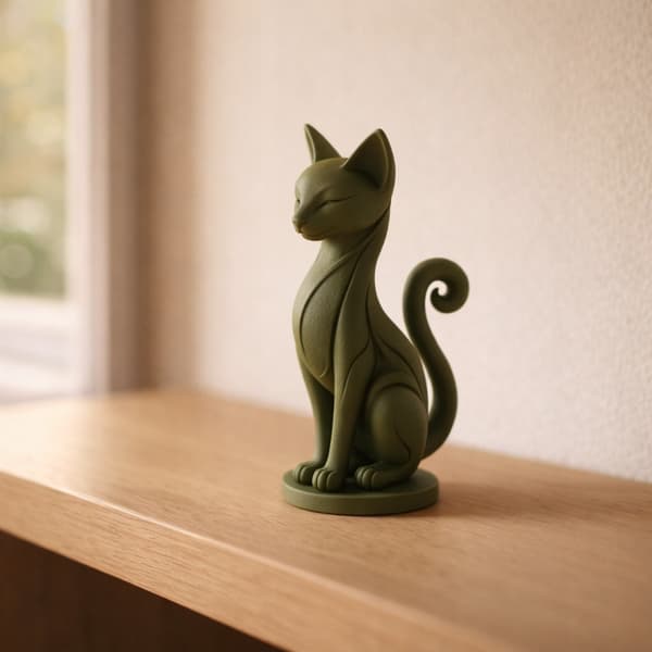 DECORATIVE FIGURINE: SITTING CAT ON A BASE – MANY COLOURS