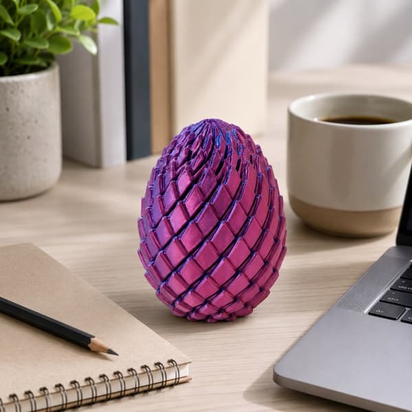 MOVING SENSORY ANTI-STRESS DRAGON EGG MADE FROM PLA, RED AND BLUE