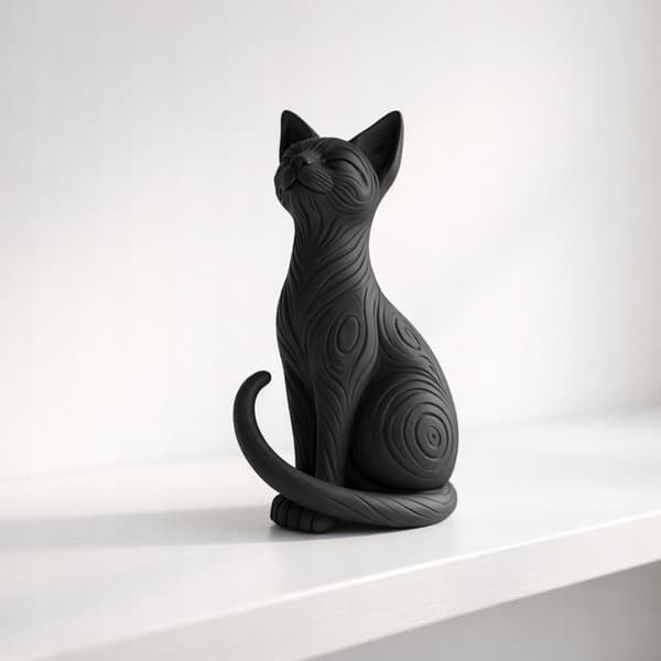 DECORATIVE FIGURINE: SITTING CAT WITH TRIBAL PATTERN, MANY COLOURS