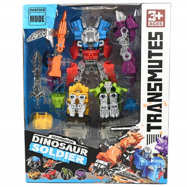 LARGE SET OF DINOSAUR ROBOT FIGURES (6 PIECES) THAT TRANSFORM INTO A MEGA ROBOT