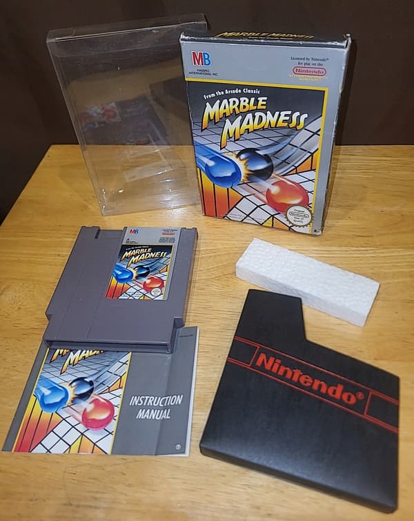MARBLE MADNESS – NINTENDO NES PAL COMPLETE SET + PROTECTOR